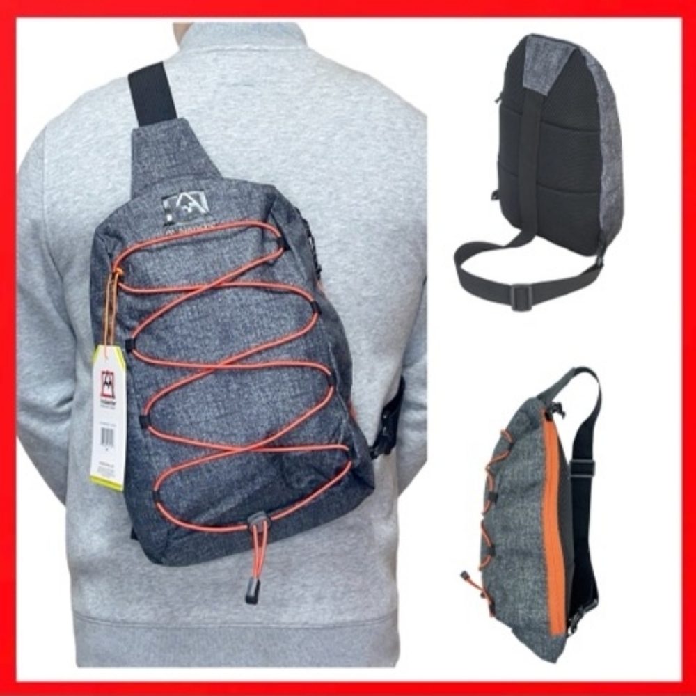 Stylish Gray Sling Bag with Orange Accents